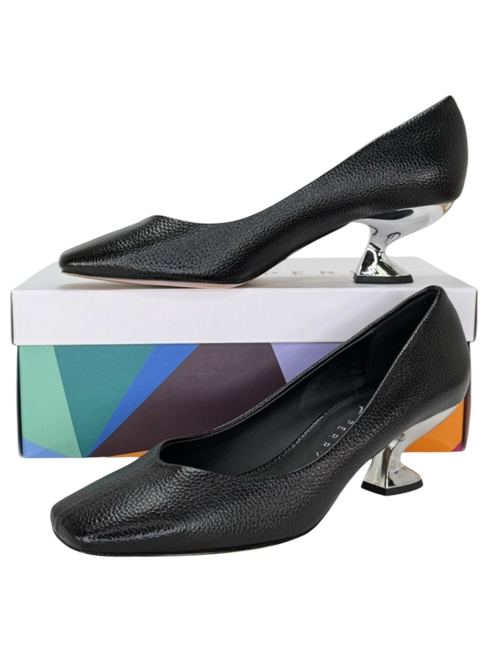 Katy Perry Laterr Black Faux Pebbled Leather Womens Kitten Heels Size 10M